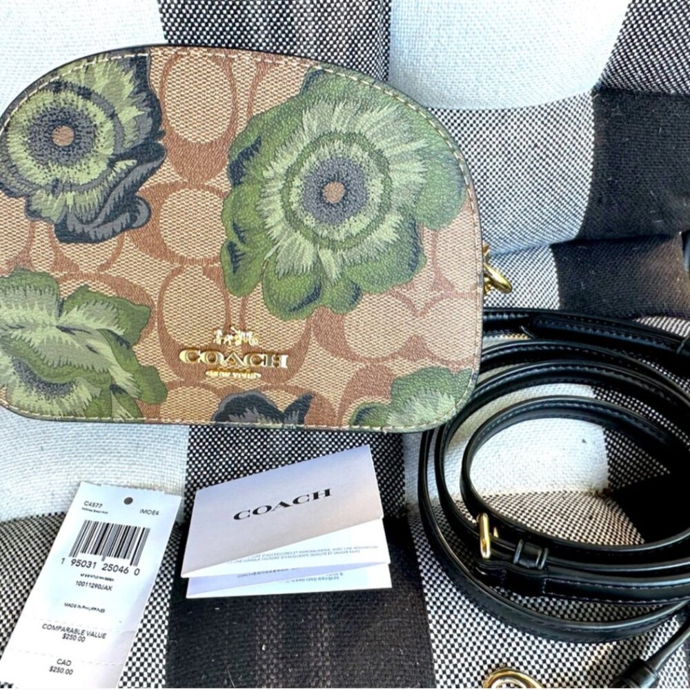 COACH MINI SERENA KAFFE FASSETT GREEN FLORAL CROSSBODY BAG "C 4577" NEW